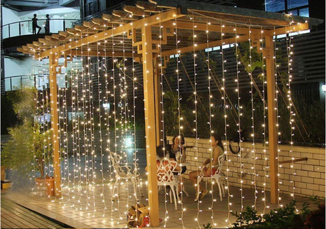 Lichtervorhang 3M × 3M mit 300 Premium-LEDs, Durchsichtig Kabel, Warm Licht, Verbindbar 15M, für Außen