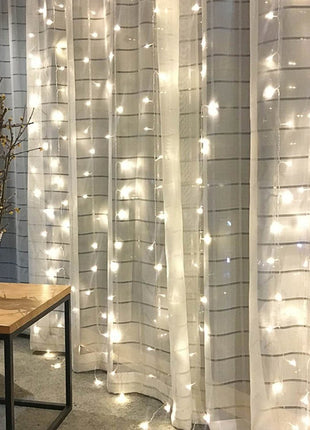 Lichtervorhang 3M × 3M mit 300 Premium-LEDs, Durchsichtig Kabel, Warm Licht, Verbindbar 15M, für Außen