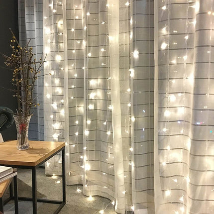 Lichtervorhang 3M × 3M mit 300 Premium-LEDs, Durchsichtig Kabel, Warm Licht, Verbindbar 15M, für Außen