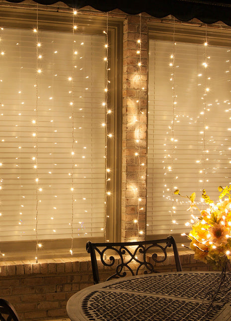 Lichtervorhang 3M × 1M mit 150 Premium-LEDs, Durchsichtig Kabel, Warm Licht, Verbindbar 15M, für Außen