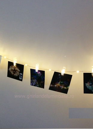 Silberdraht Lichterkette 5M mit 50 Mini-LEDs, 10 Haken und Batteriebetrieb