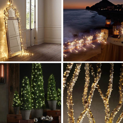 Solar Lichterkette 20M mit 200 Mini-LEDs Kupferdraht, 8 Programmen, Warm Licht, für Außen