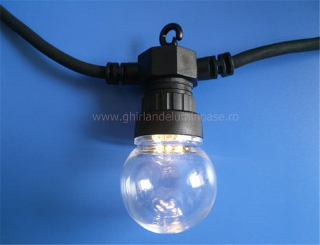 Lichterkette 5M mit 10 Klar LED-Lampen, Schwarzes Kabel, Sehr Warmes Licht, Verbindbar 30M, für Außen