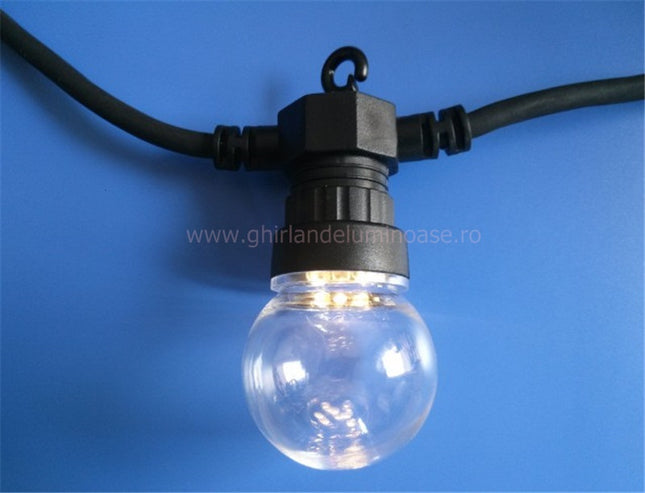 Lichterkette 5M mit 10 Klar LED-Lampen, Schwarzes Kabel, Sehr Warmes Licht, Verbindbar 30M, für Außen