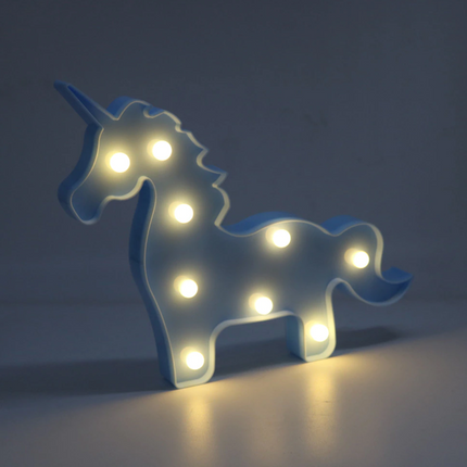 Volumetrische Förmchen Beleuchtete blau Einhorn, Warm Licht, mit Batteriebetrieb