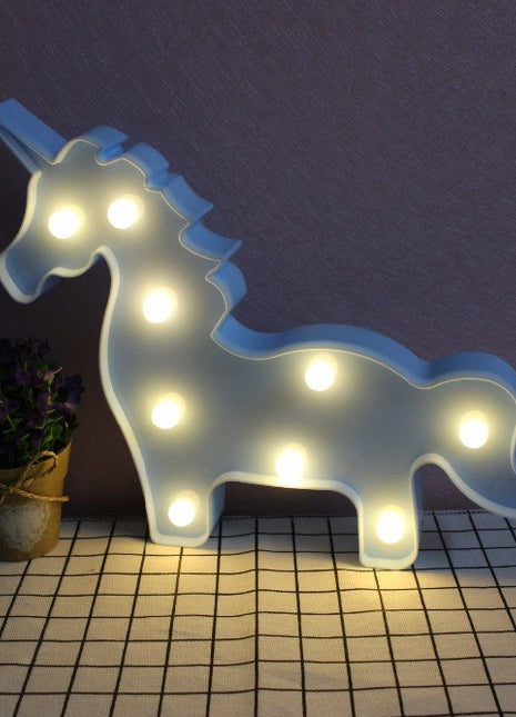 Volumetrische Förmchen Beleuchtete blau Einhorn, Warm Licht, mit Batteriebetrieb