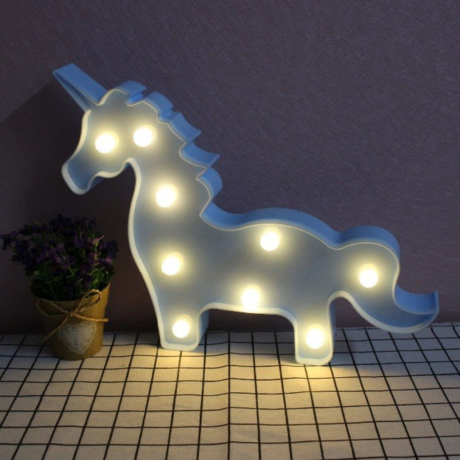 Volumetrische Förmchen Beleuchtete blau Einhorn, Warm Licht, mit Batteriebetrieb
