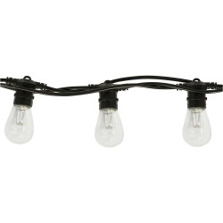 Lichterkette 10M mit 10 LED-Birnen E27, 2W, Kunststoff, Dimmbar, Schwarzes Kabel, Verbindbar 500M, für Außen