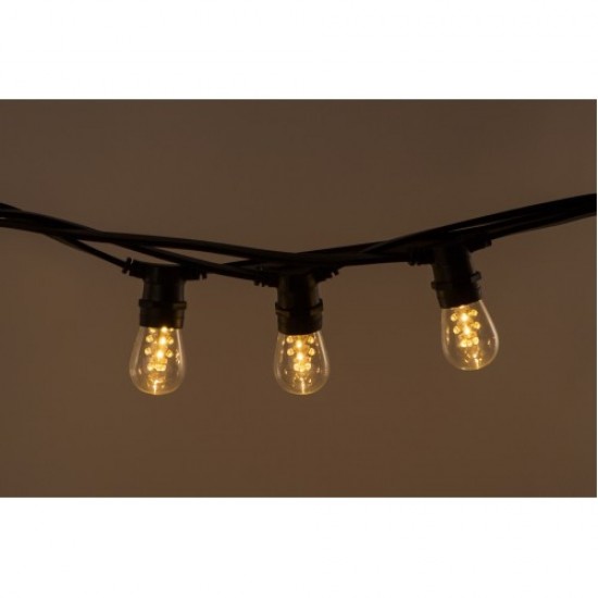 Lichterkette 10M mit 20 LED-Birnen, E27, 2W, Glas, Schwarzes Kabel, Verbindbar 250M, für Außen