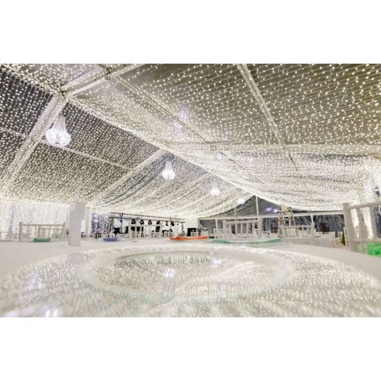 Lichtervorhang 2 × 3m mit 925 Premium-LEDs, Weißes Kabel, Warm Licht, Verbindbar 4M, für Außen