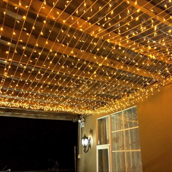 Lichtervorhang 3M × 3M mit 300 Premium-LEDs, Durchsichtig Kabel, Warm Licht, Verbindbar 15M, für Außen