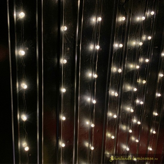 Silberdraht Lichtervorhang 2,2M × 1,9M, 120 Kugeln-LEDs, Kalt Licht, Verbindbar 4M, für Innen