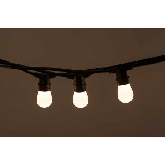Lichterkette 10M mit 20 Mattweiß Birnen-LEDs E27 1W, Dimmbar, Schwarzes Flachkabel/Rundkabel, Warm Licht, Verbindbar 500M, für Außen