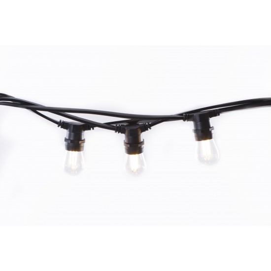Lichterkette 10M mit 20 LED-Birnen, E27, 4W, Schwarzes Flachkabel/Rundkabel, Warm Licht, Verbindbar 120M, für Außen