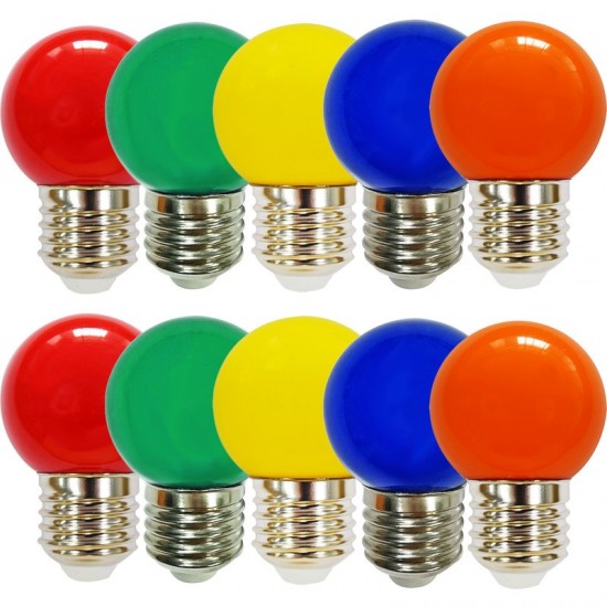 10 Bunten x LED-Leuchtmittel Rot, Grün, Blau, Orange und Gelb, G45, E27, 2W, Glas, für Außen