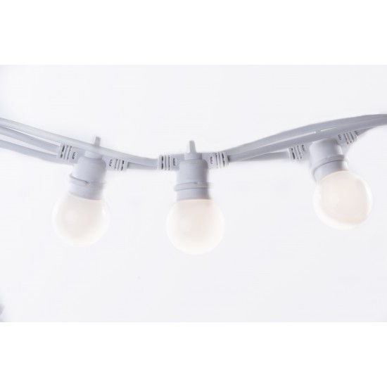 Lichterkette 5M mit 10 Mattweiß Lampen-LEDs, E27 2.4W, Weißes Kabel, Warm Licht, Verbindbar 300M, für Außen