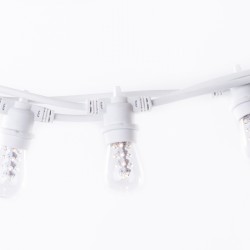 Lichterkette 5M mit 10 Klar Birnen mit 16 LEDs, E27 2W, Dimmbar, Weißes Kabel, Warm Licht, Verbindbar 500M, für Außen