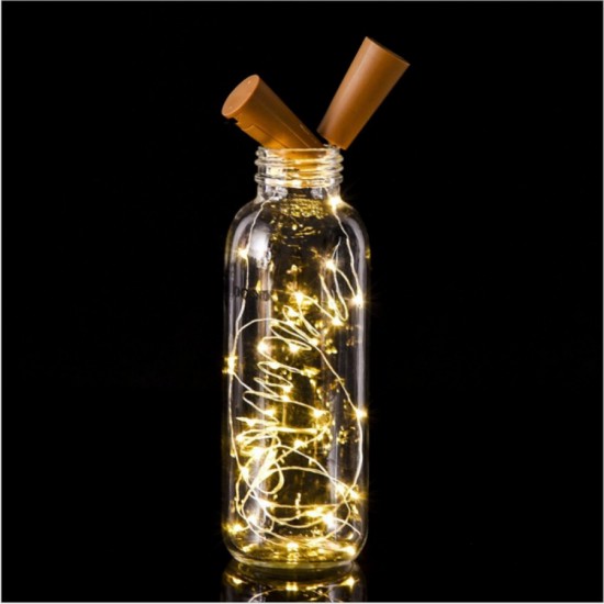 Flaschenlicht Korken mit Lichterkette 2M mit 20 Mini-LEDs, Warm Licht, mit Batterien enthalten