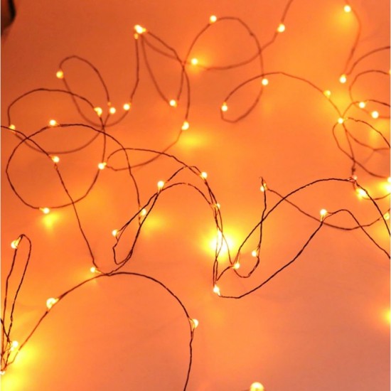 Schwarz-Kupferdraht Lichterkette 10M mit 100 Mini-LEDs, Oranges Licht, für Außen
