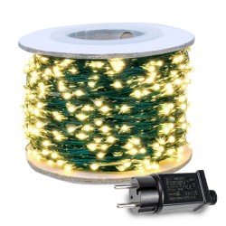 Kupferdraht Lichterkette 100M mit 1000 LEDs, Grün Kupfer mit Transformator, Warm Licht, für Außen