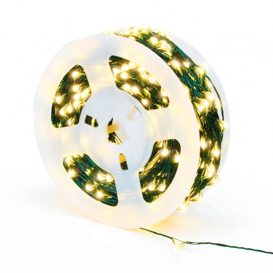 Kupferdraht Lichterkette 50M mit 500 LEDs, Grün Kupfer mit Transformator und Fernbedienung, Warm Licht, für Außen
