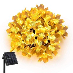 Solar Lichterkette 10M mit 100 Lotusblumen LEDs, Dunkelgrün Kabel, Warm Licht, für Außen