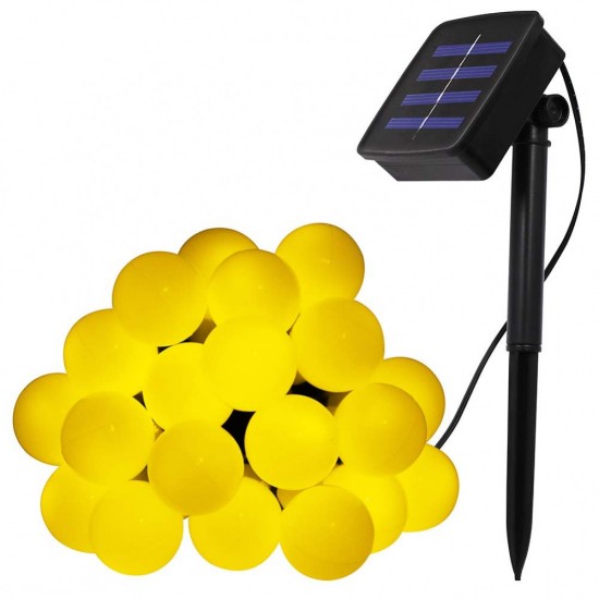 Solar Lichterkette 5M mit 50 Kugeln-LEDs, Dunkelgrün Kabel, Warm Licht, für Außen