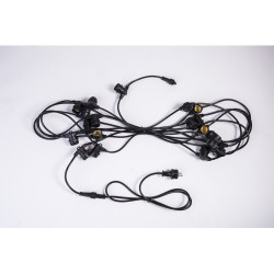 Kabel 15M mit 24 Fassungen E27, Schwarzes Kabel, Verbindbar max. 1000W, für Außen