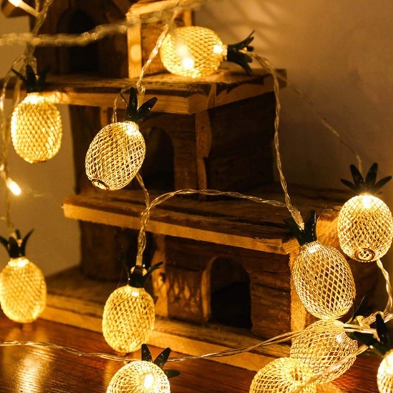 Dekorative Lichterkette 4M mit 20 Golden Förmchen Ananas mit LEDs, Warm Licht, Batteriebetrieben