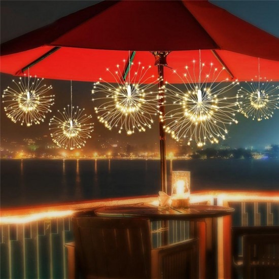 Solarlampe Lichterkette Hängend Feuerwerk mit 120 Mini-LEDs, Kupferdraht, Wasserdicht, Warm Licht, für Außen