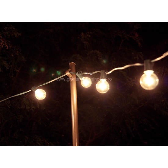 Lichterkette 7,5M mit 25 Glühlampen, E12, 7W, Schwarzes Kabel, Verbindbar 30M, für Außen