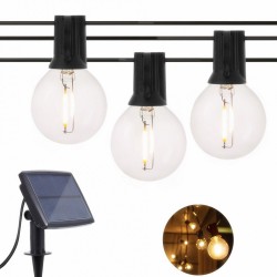 Solar Lichterkette 6M mit USB und 25 Lampen-LEDs G40, E12, 1W, Schwarzes Kabel, für Außen