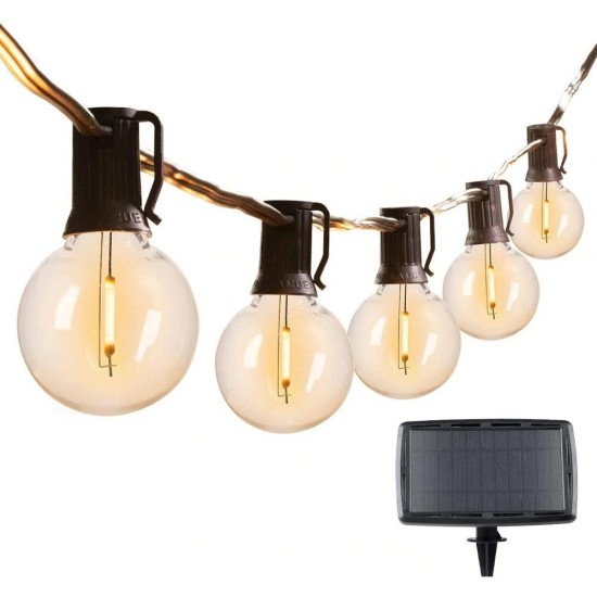 Solar Lichterkette 4,5M mit 12 Lampen-LEDs G40 und USB, E12, 1W, Schwarzes Kabel, Warm Licht, für Außen
