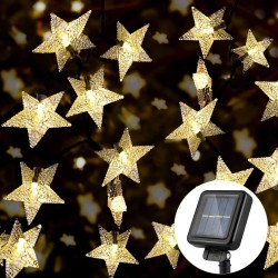 Solar Lichterkette 3M mit 20 Sternen-LEDs, Dunkelgrün Kabel, Warm Licht