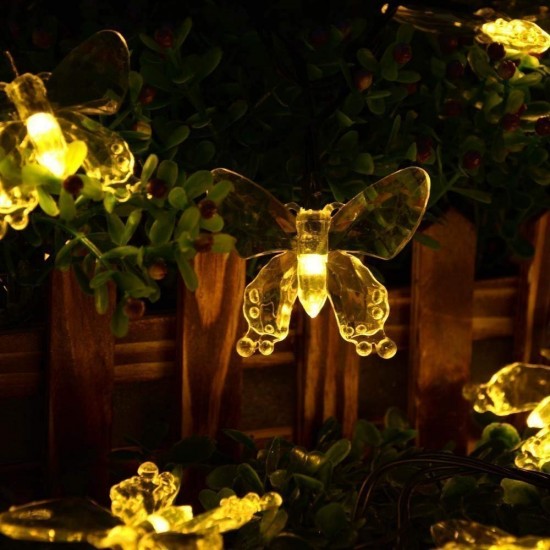 Solar Lichterkette 3M mit 20 Schmetterlinge mit LEDs, Dunkelgrün Kabel, Warm Licht, für Außen