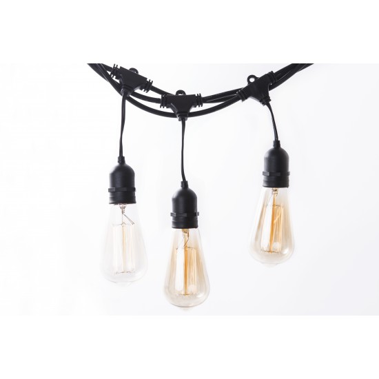 Lichterkette 10M mit 20 Pendel Filament Glühbirnen, E27, 25W, Glas, Dimmbar, Schwarzes Kabel, Verbindbar 20M, für Außen
