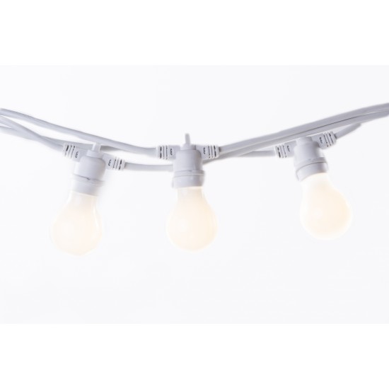Lichterkette 5M mit 10 Mattweiß LED-Birnen A60, E27, 3W, Kunststoff, Dimmbar, Weißes Kabel, Verbindbar 330M, für Außen