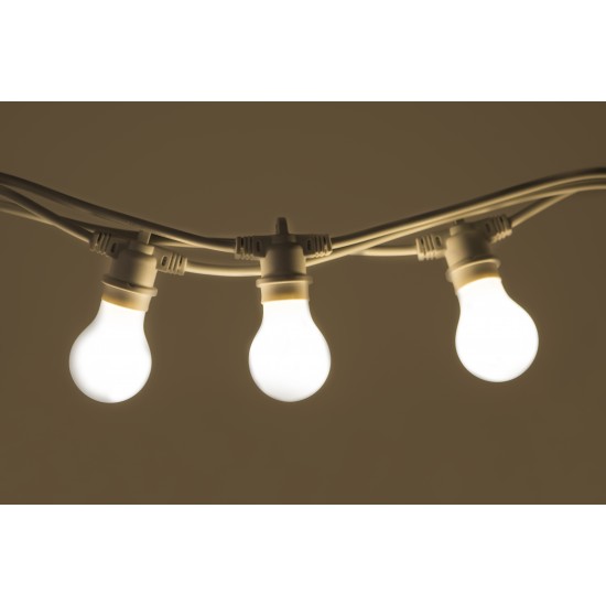 Lichterkette 5M mit 10 Mattweiß LED-Birnen A60, E27, 3W, Kunststoff, Dimmbar, Weißes Kabel, Verbindbar 330M, für Außen
