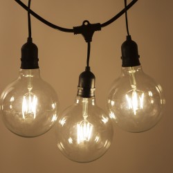 Lichterkette 10M mit 20 Große Pendel Lampen LEDs G125, E27, 4W, Dimmbar, Schwarzes Kabel, Warm Licht, Verbindbar 250M, für Außen