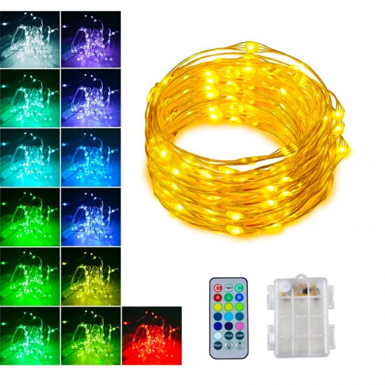 Silberdraht Lichterkette 5M mit 50 LEDs RGB, 13 Farben mit Fernbedienung und Batteriebetrieb, Warm Licht, für Außen