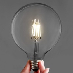 Große Lampe mit 6 LEDs Filament G125, E27, 8W, Glas, 50lm/W, Warm Licht, für Außen