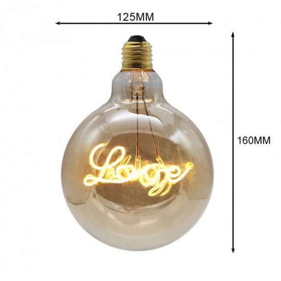 Leuchtmittel LOVE Filament G125, E27, 4W, Glas, Dimmbar, Warm Licht, für Außen