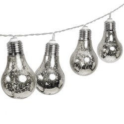 Party Lichterkette 2M mit 10 Silber Glühbirnen mit 50 Mini-LEDs, Durchsichtig Kabel, Warm Licht, Batteriebetrieben, für Außen