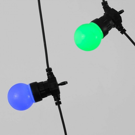Lichterkette 5M mit 10 Mehrfarbige LED-Lampen, Schwarzes Kabel, Warm Licht, Verbindbar 30M, für Außen